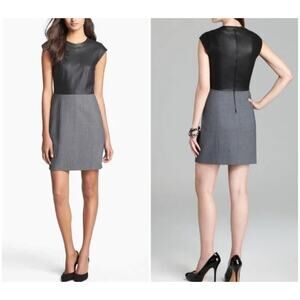Womens Theory Orinthia C Dress with Leather & Black in Charcoal Size 2 EUC!
